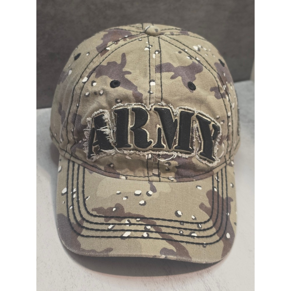 US Army Strong Camo Baseball Cap Distressed Desert Camouflage Hat L/XL